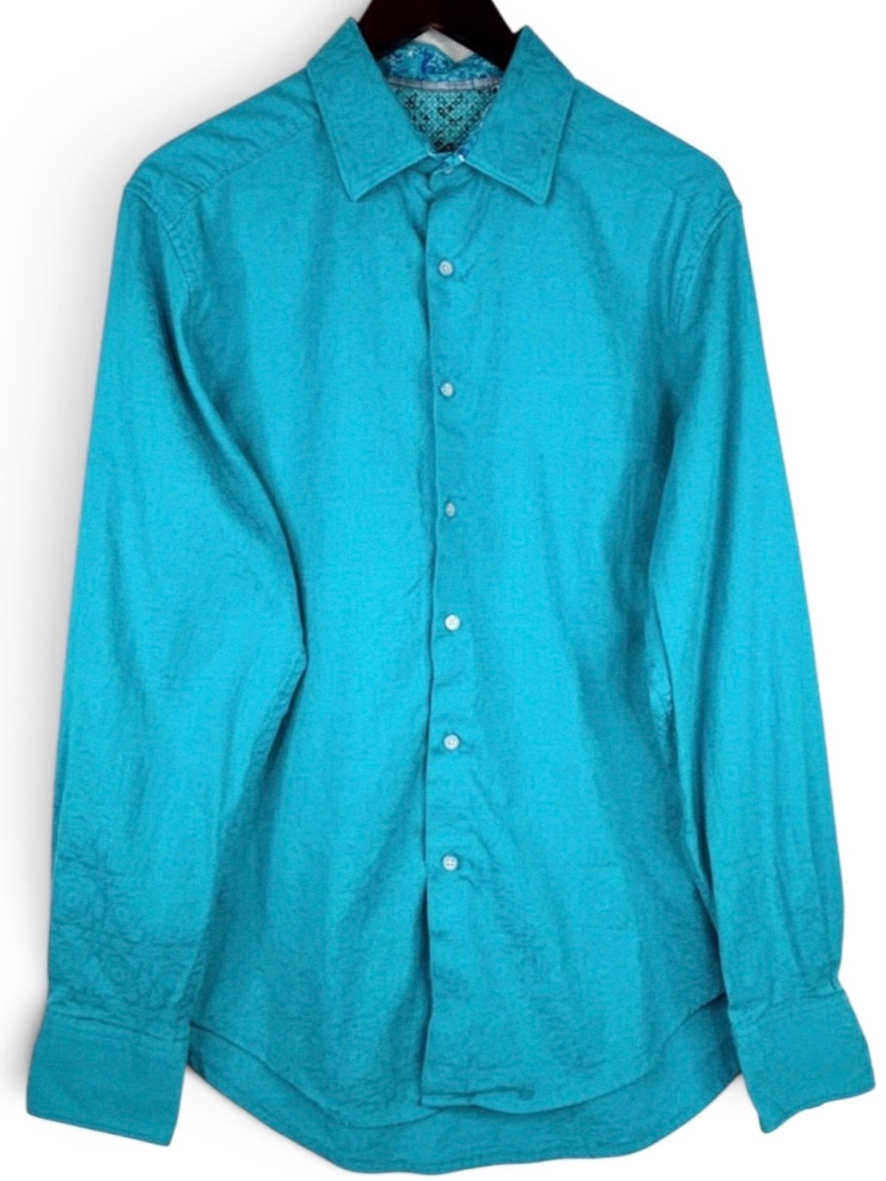 Robert Graham Keaton Turquoise Teal Mosaic Flip Cuff & Trim Button Down Shirt
